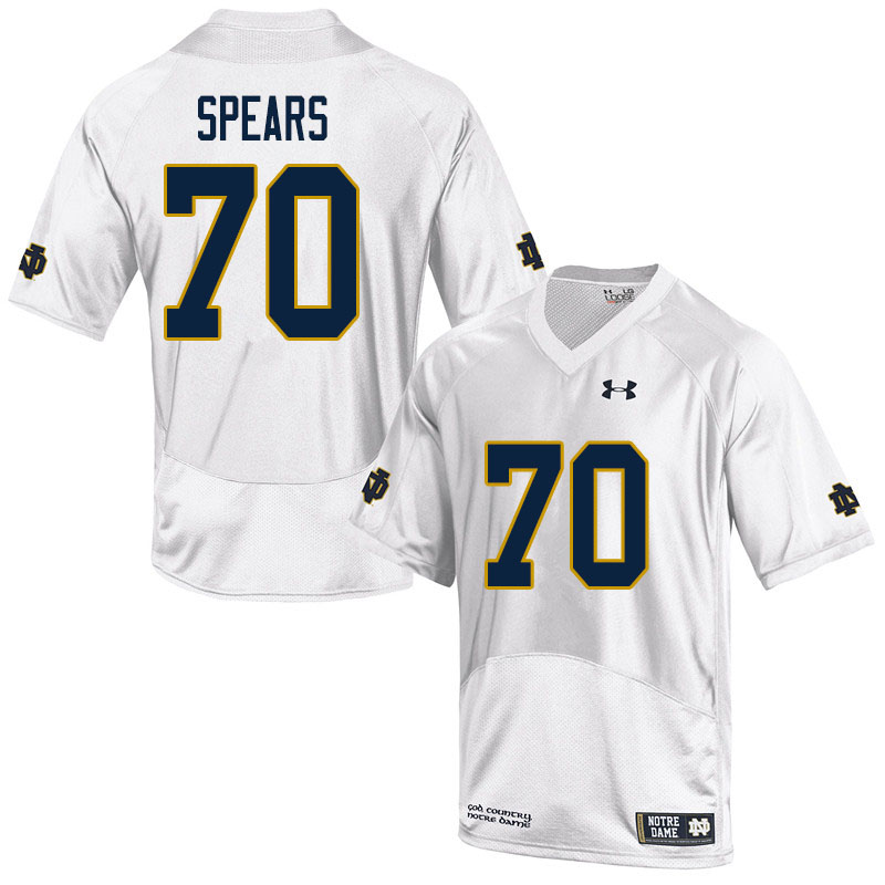 Men's NCAA Notre Dame Fighting Irish #70 Hunter Spears Stitched College Under Armour Authentic White Football Jersey UM10M46DX